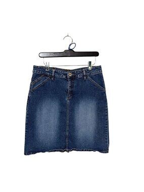 Faded Glory Womens Stretch Denim Skirt Missy Size 8 Dark Stone Wash Casual Mini